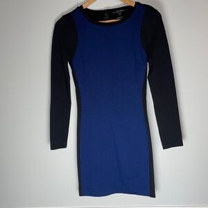 AQUA Bodycon Long Sleeve Black Blue Dress Small